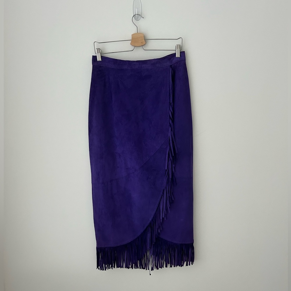 Vintage High waisted Danier fringe leather purple pencil skirt